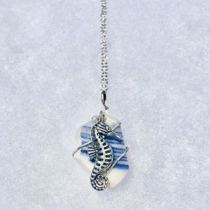 Adorable seaglass seahorse ster. silver chain